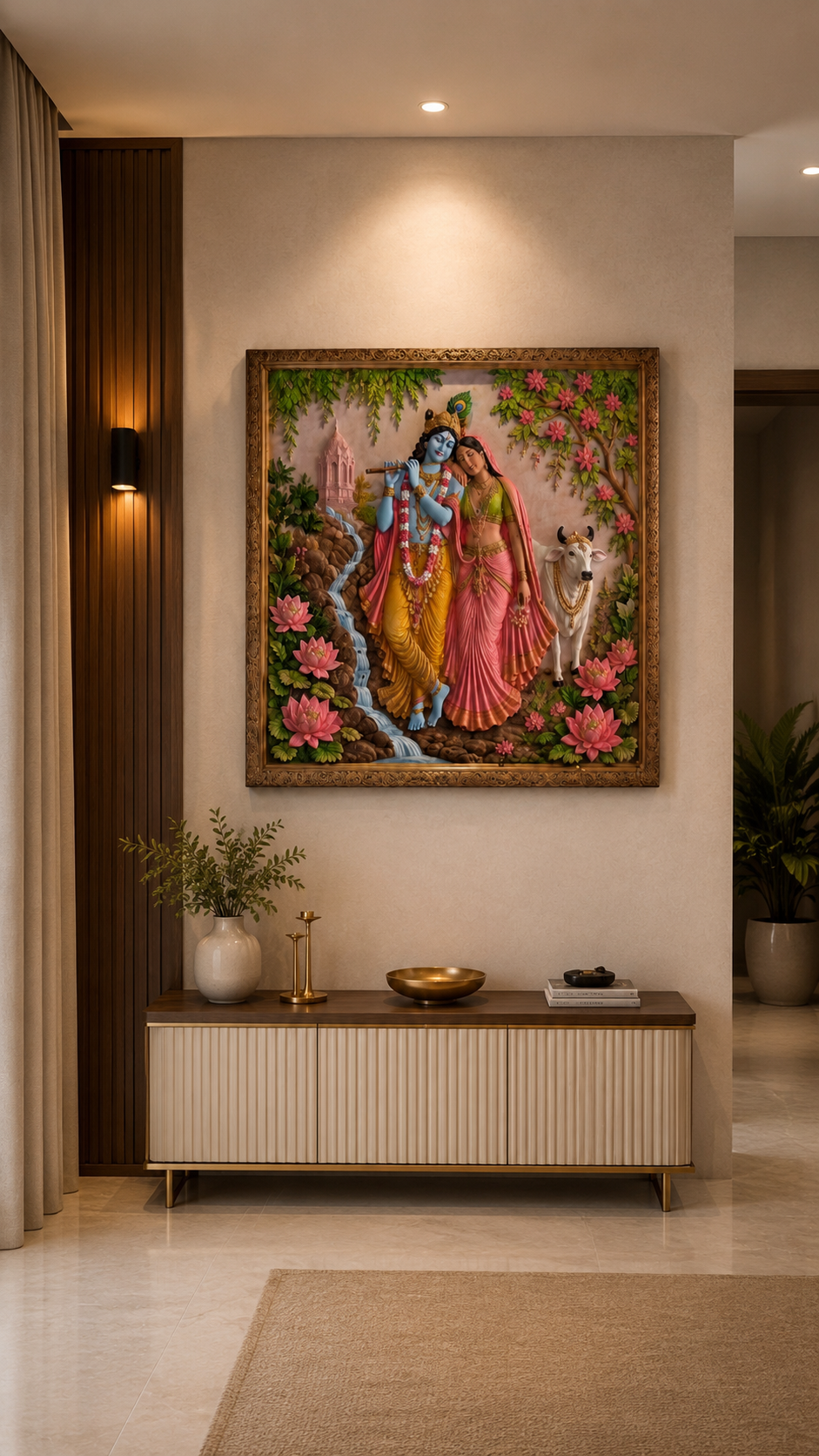 SPL 3D Radha Krishna Carved Panel — Colour — SPL 3D HDHMR Carved Panels