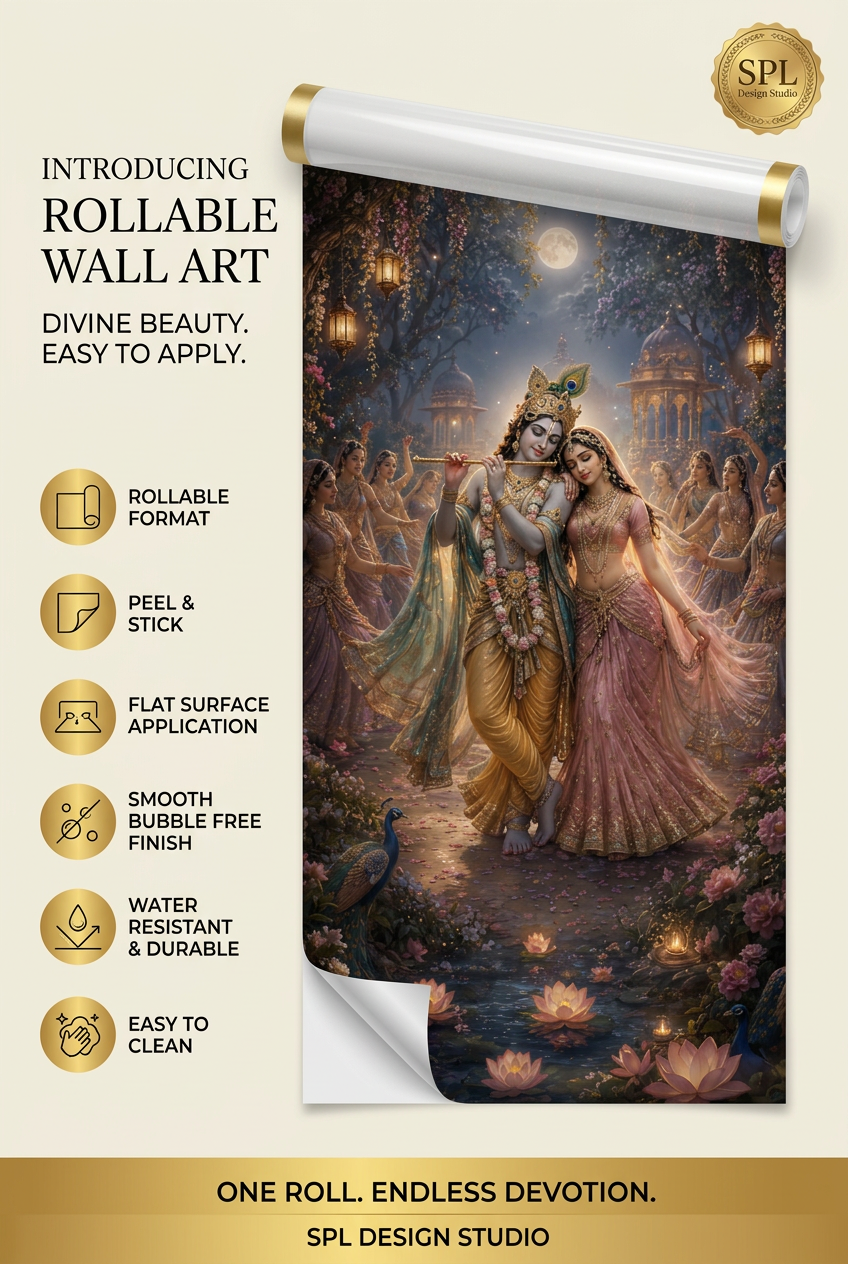 SPL Radha Krishna Moonlit Garden Rollable Wallpaper — SPL Premium Wallpaper