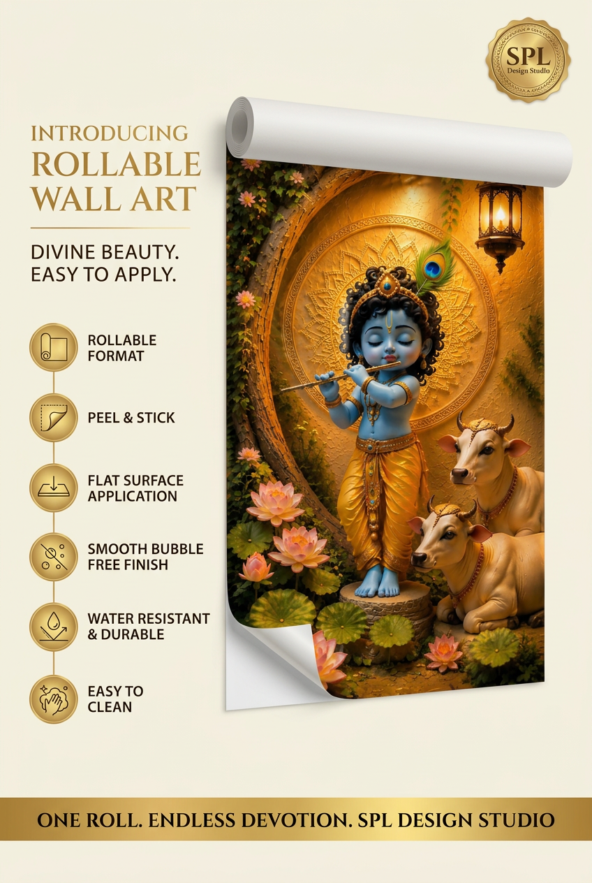 SPL Little Krishna with Cow Rollable Wallpaper — SPL Premium Wallpaper