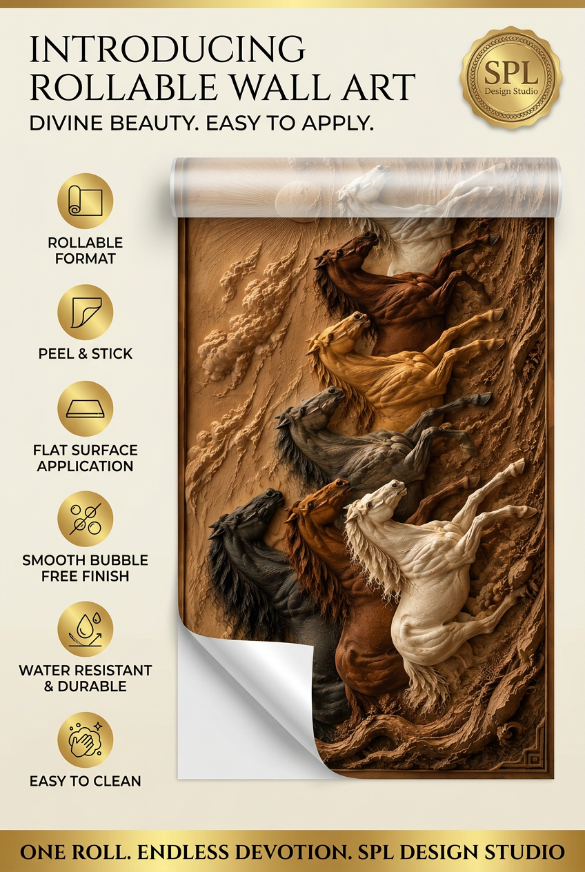 SPL Seven Horses — Golden Wood Rollable Wallpaper — SPL Premium Wallpaper