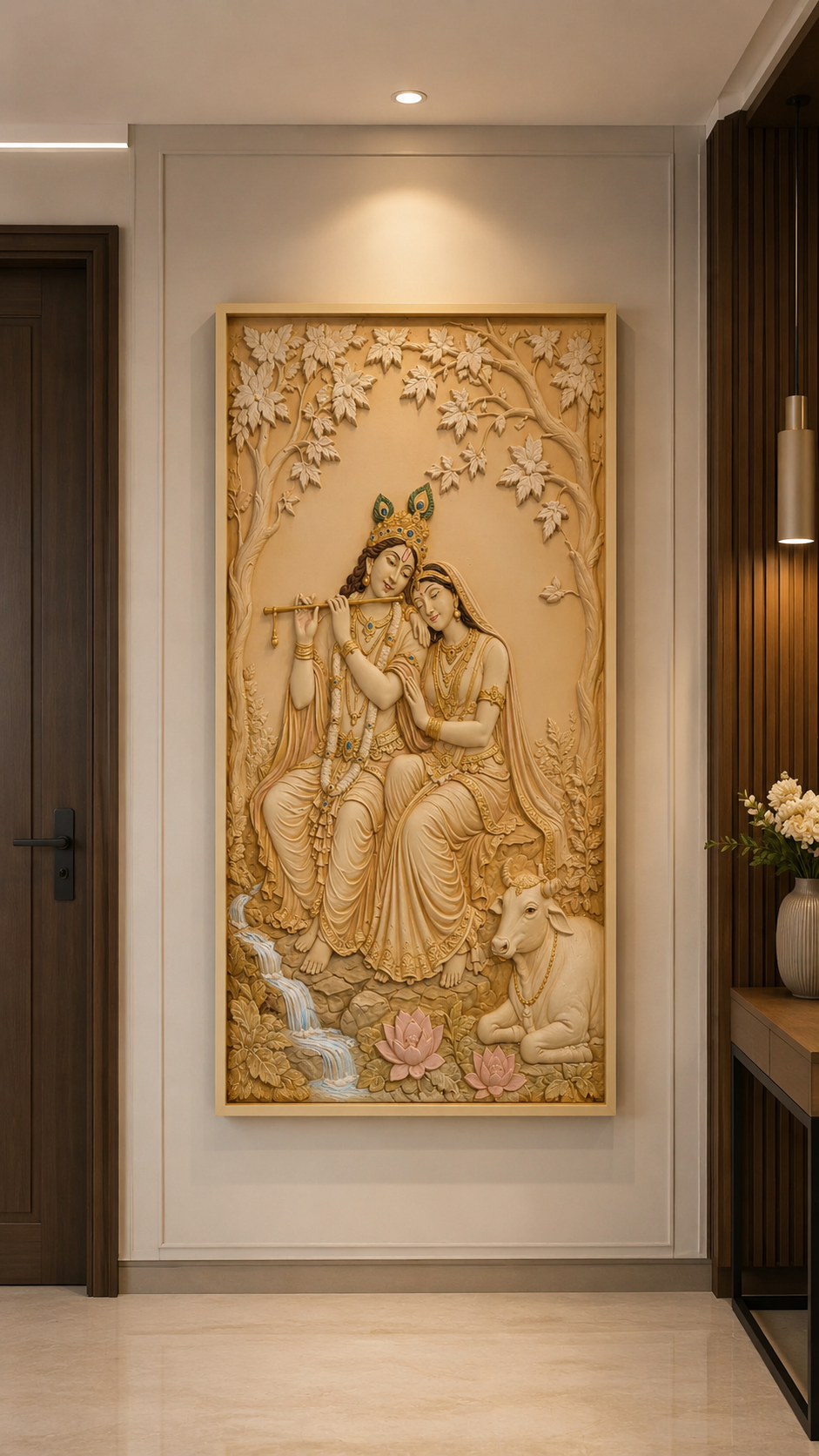 SPL 3D Radha Krishna Carved Panel — Sandstone — SPL 3D HDHMR Carved Panels