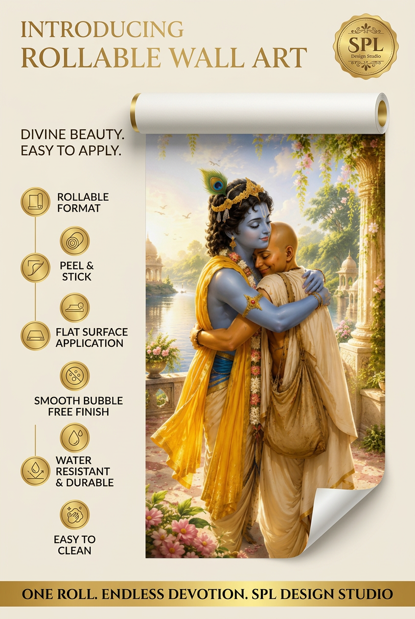 SPL Krishna & Sudama Embrace Rollable Wallpaper — SPL Premium Wallpaper