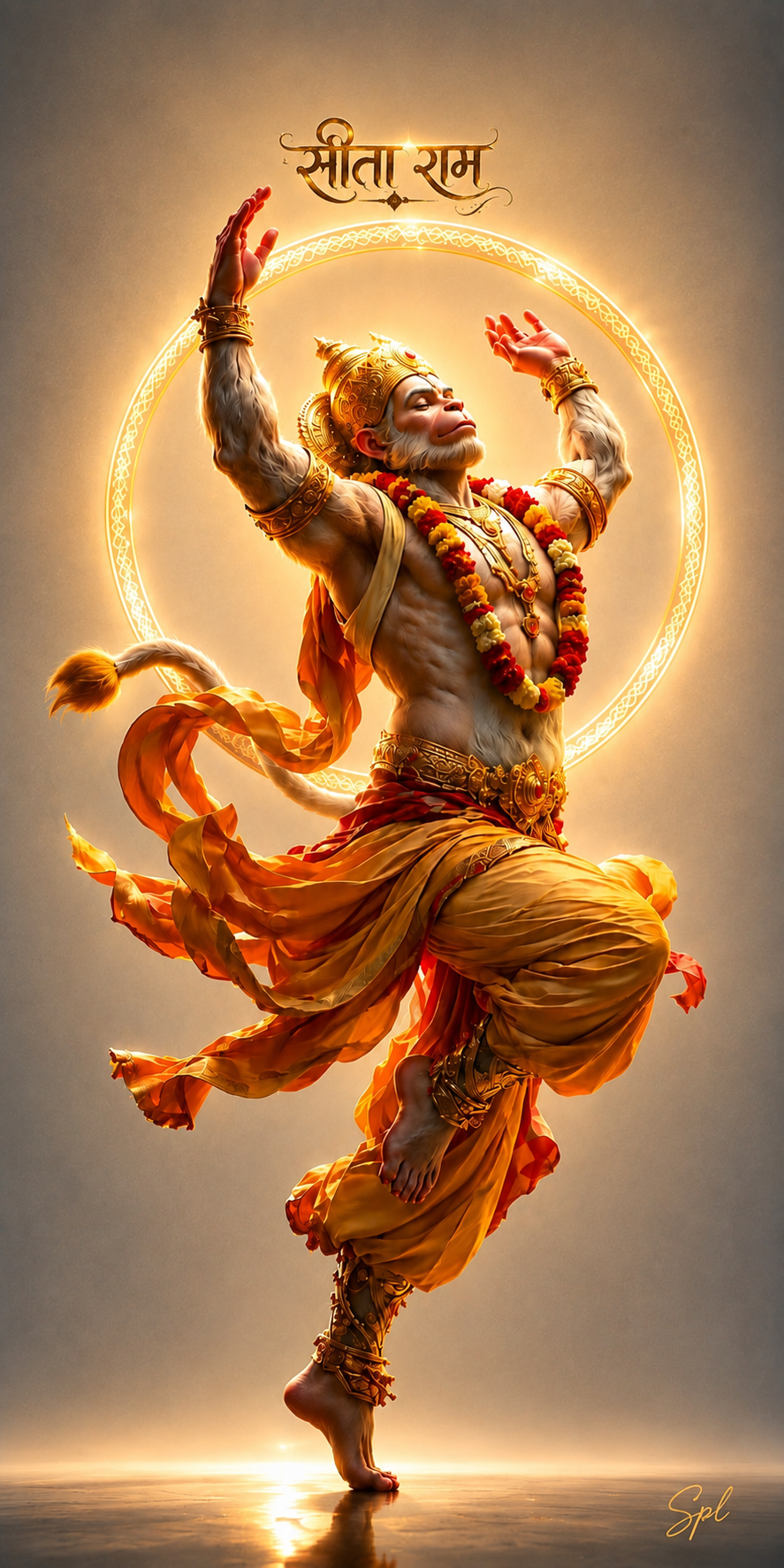 SPL 3D Hanuman Ji Sita Ram Golden Wall Art