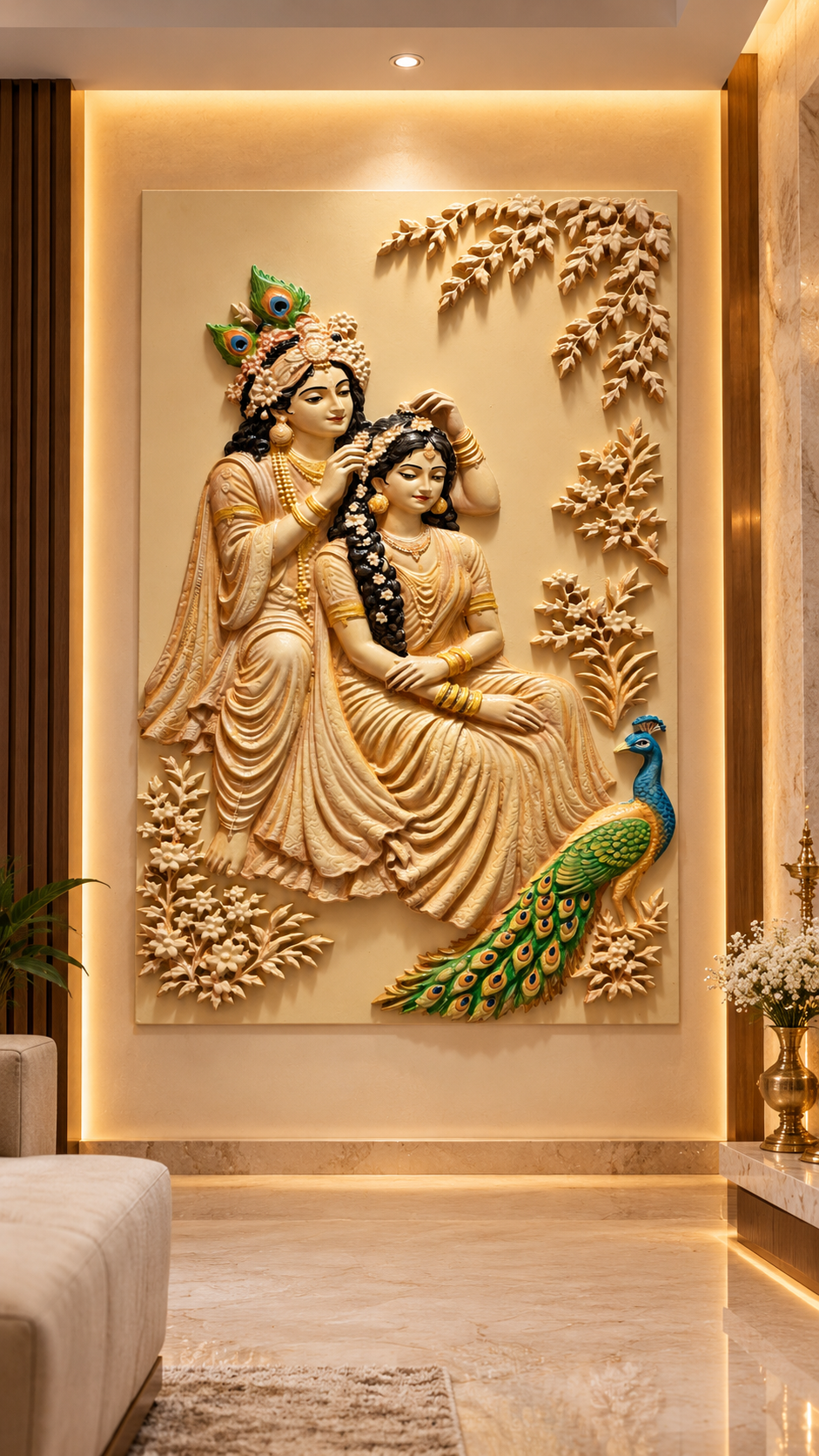 SPL 3D Radha Krishna Shringar Milan Carved Panel